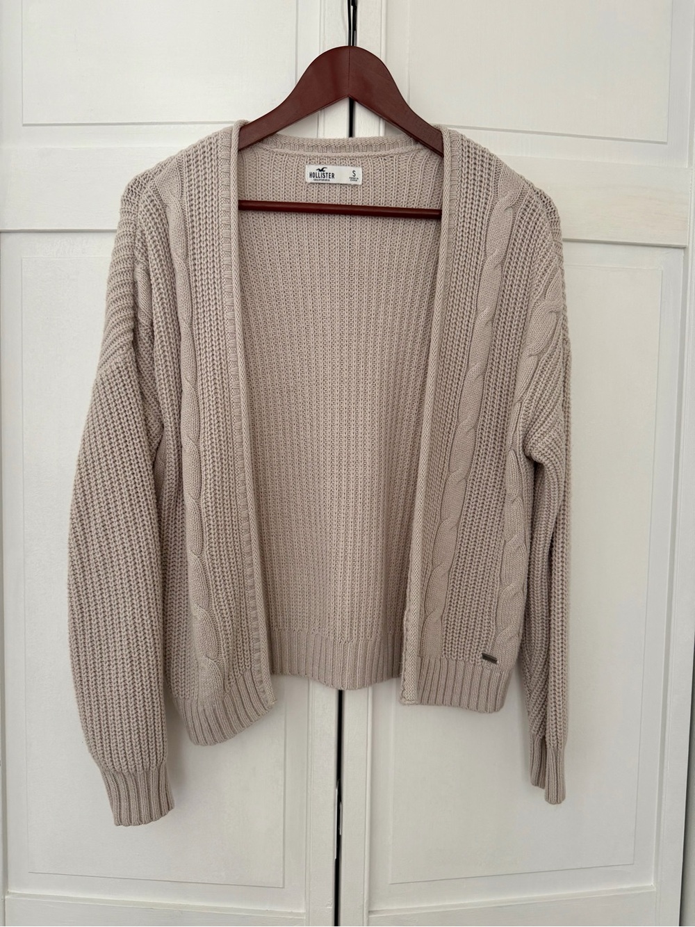 Hollister Women's Light Beige Cable Open Cardigan